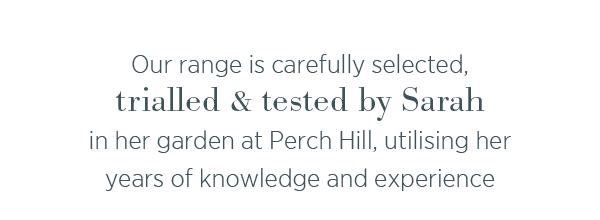 Our range is carefully selected, trialled and tested by Sarah in her garden at Perch Hill, utilising her years of knowledge and experience.