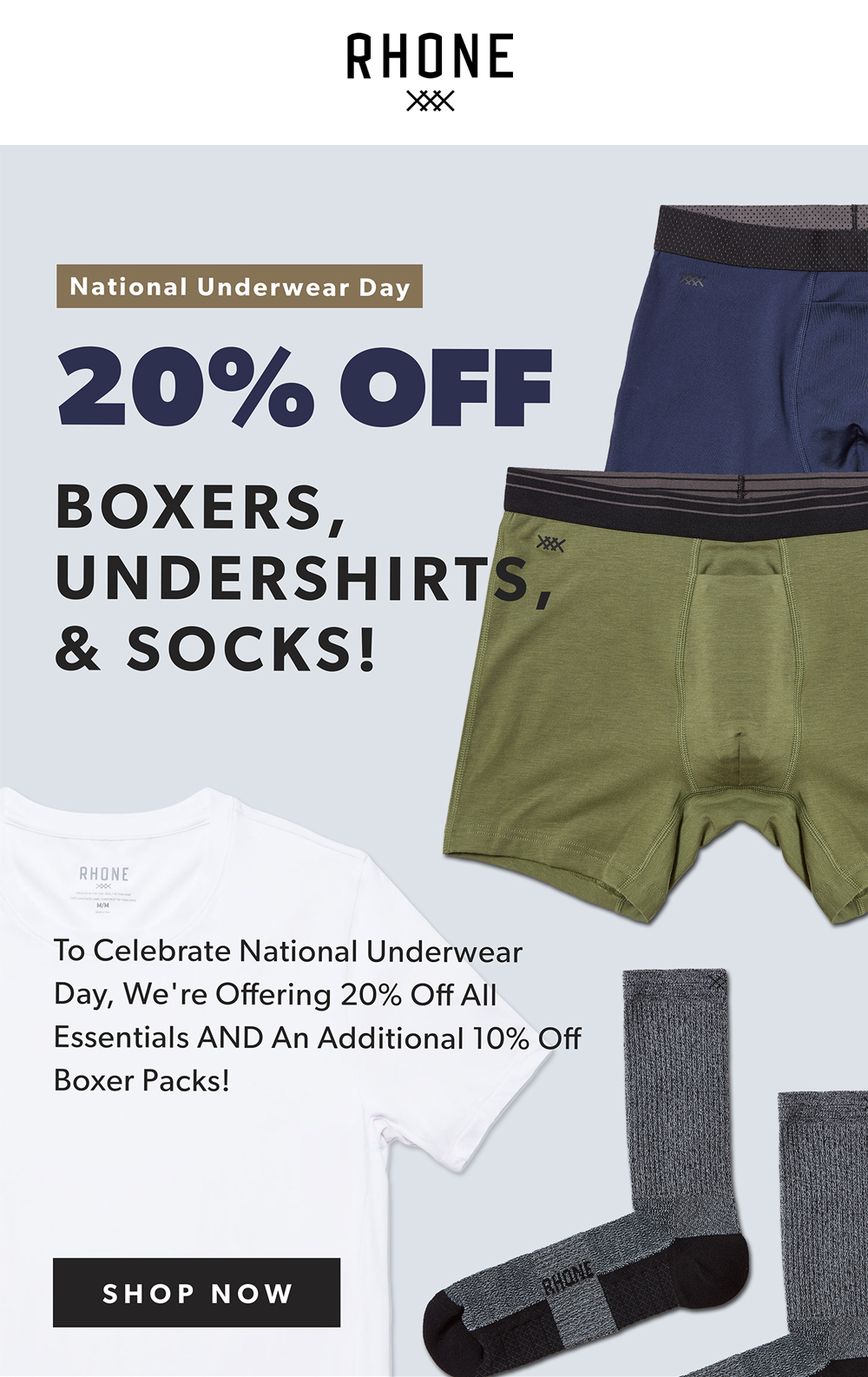20% Off Boxers, Undershirt, & Socks