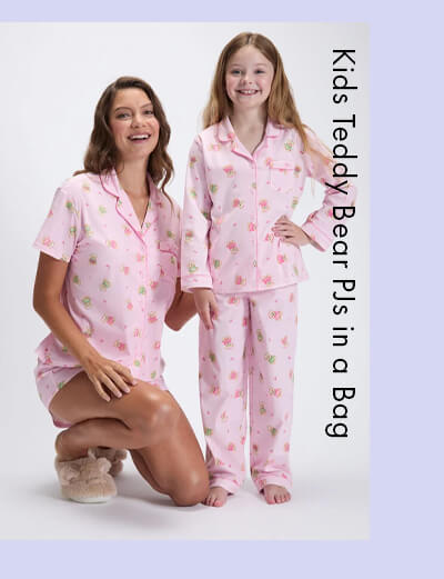 Kids' teddy bear fleece pyjamas in a bag