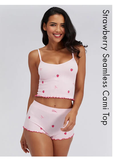 Strawberry embroidered seamless cami top