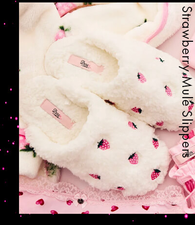 Strawberry embroidered mule slippers 