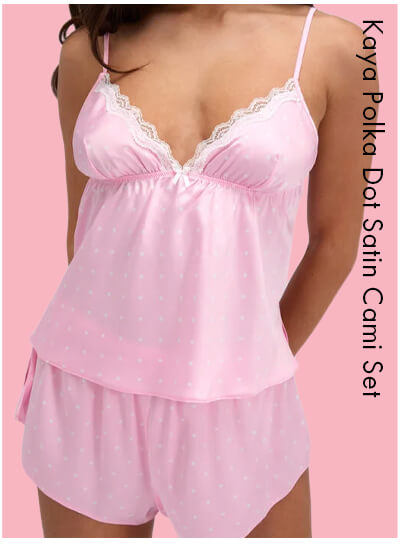 Kaya polka dot satin short cami set