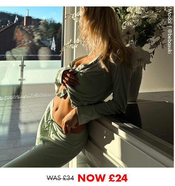 Ribbed modal pyjama top - Sage Green