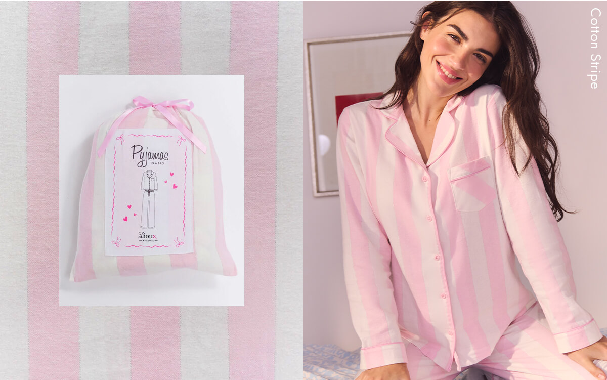 Wide stripe cotton pyjamas in a bag