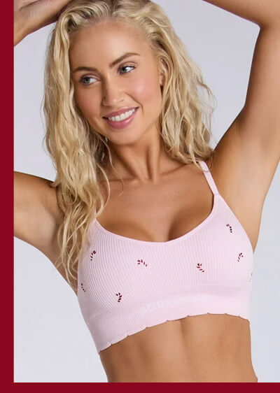 Ribbed seamless candy cane embroidered bralette