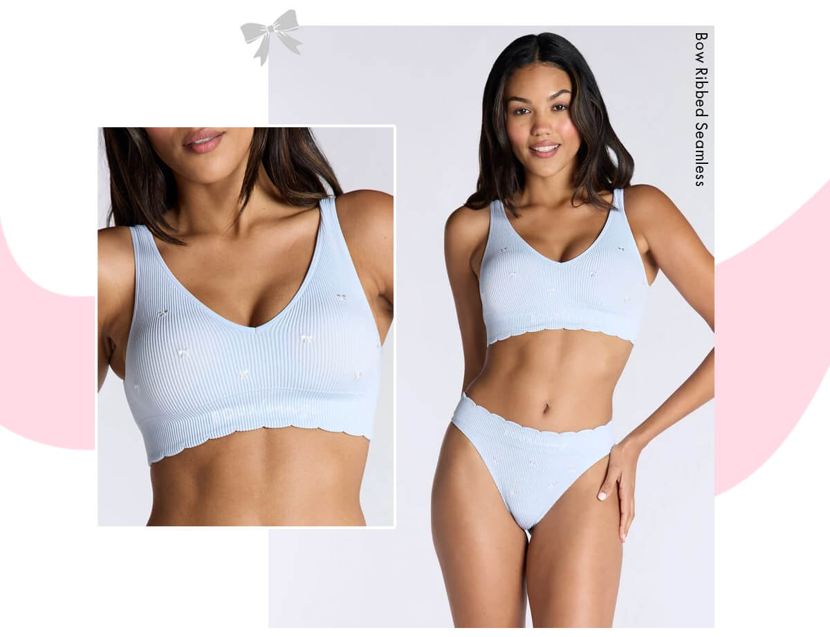 Ribbed seamless bow embroidered bralette