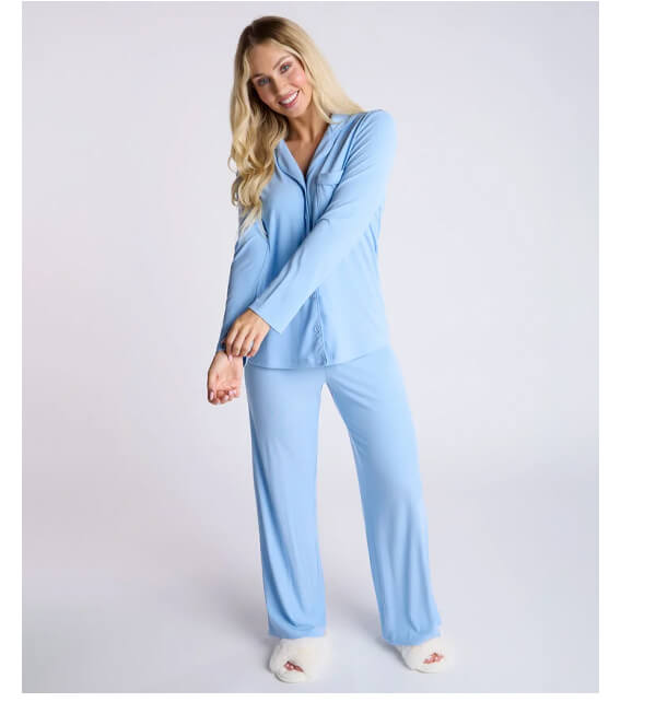 Ribbed modal pyjama top - Blue