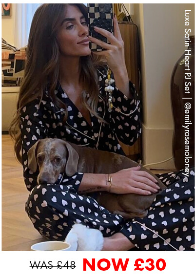Luxe satin heart pyjama set - Black Mix