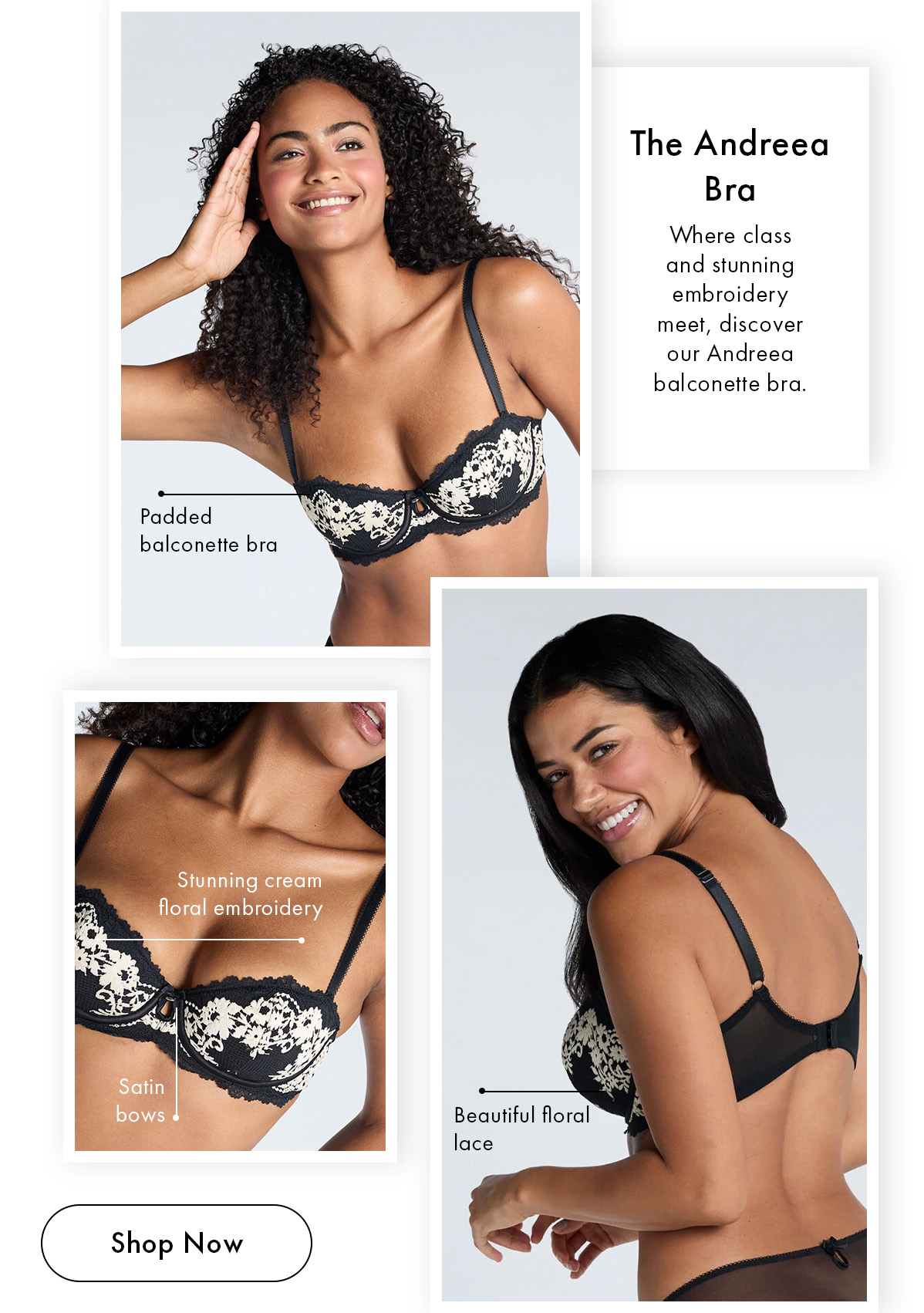 Andreea balconette bra - Black Mix