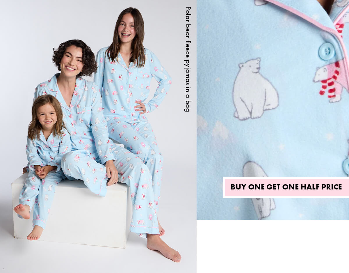 Polar bear fleece pyjamas in a bag