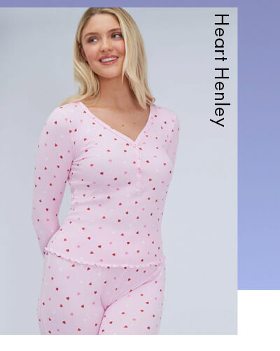 Heart ribbed henley pyjama set 