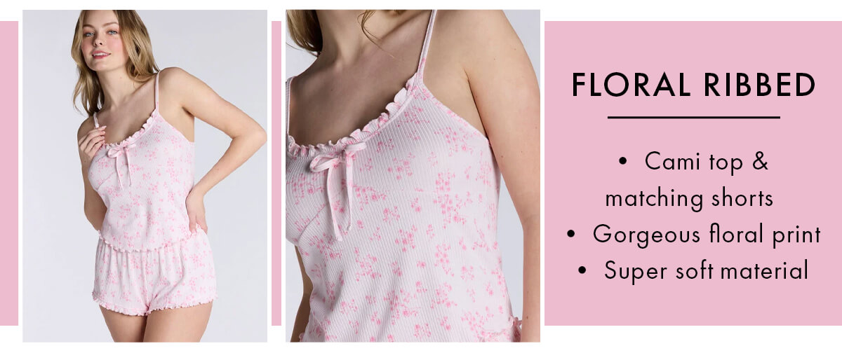 Floral ribbed cami short pyjama set