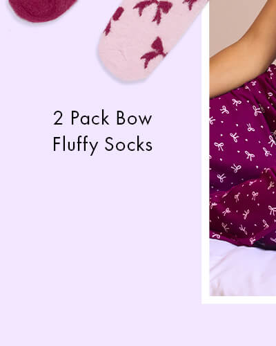2 pack bow fluffy trainer socks