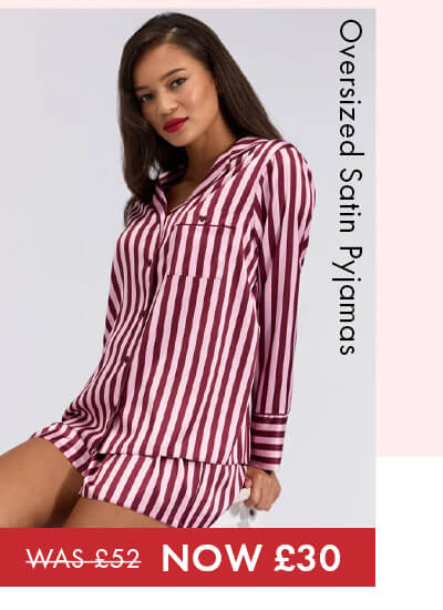 Oversized satin top and shorts pyjama set