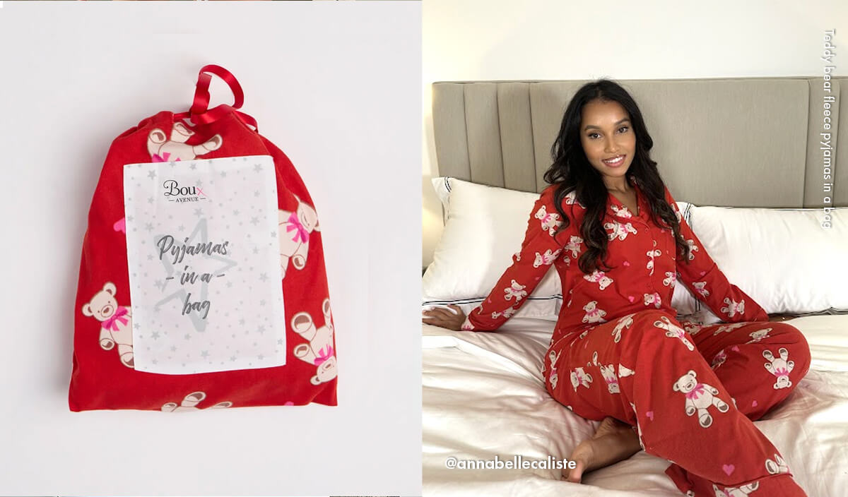 Teddy bear fleece pyjamas in a bag