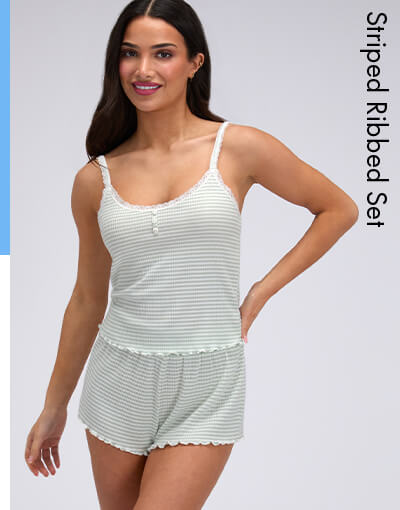 Striped ribbed short pyjama set 