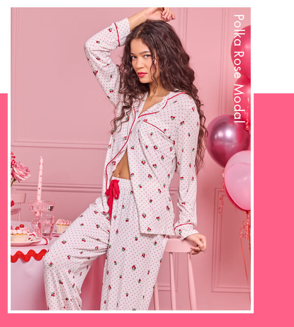 Polka rose modal pyjama set 