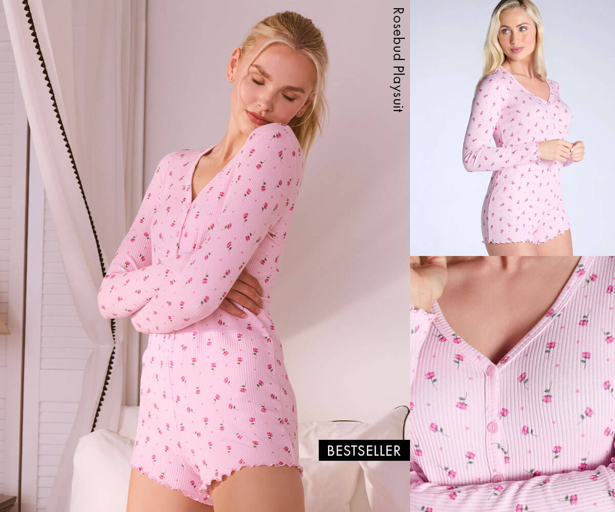 Rosebud & heart ribbed playsuit 