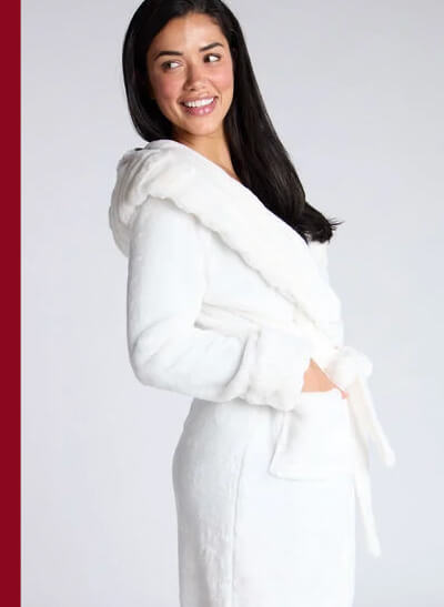 Fluffy cut fur detail long dressing gown