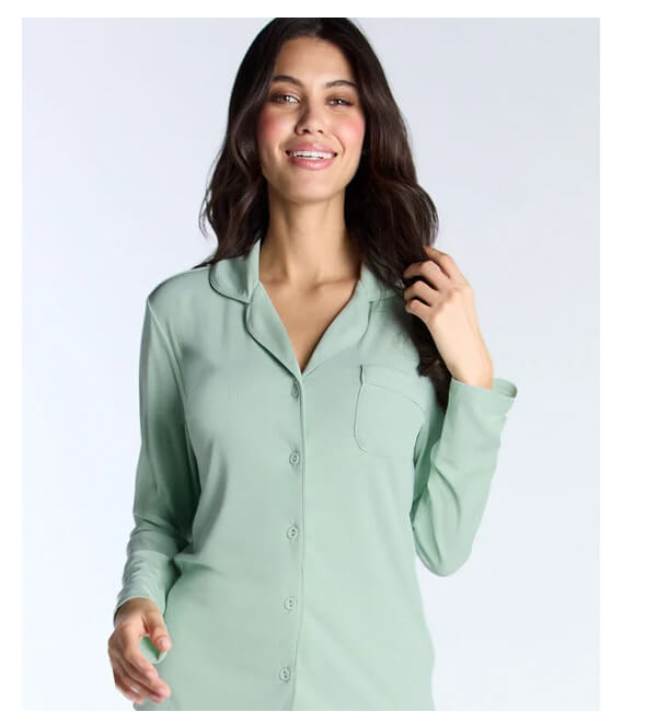 Ribbed modal pyjama top - Sage Green 