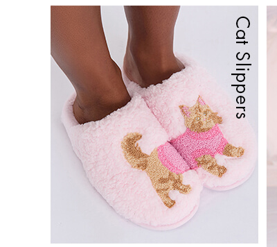 Cat teddy fleece mule slippers
