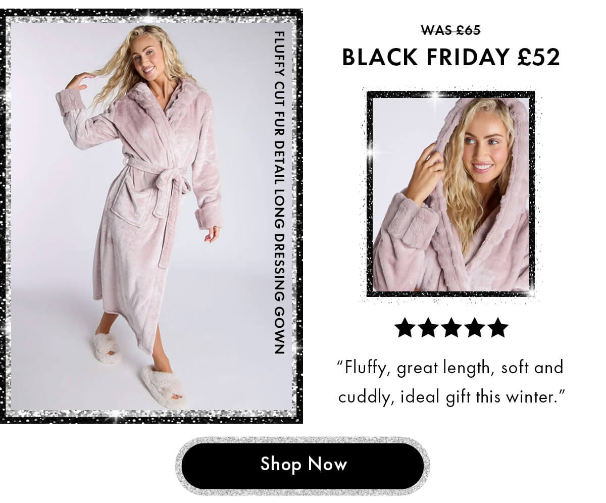 Fluffy cut fur detail long dressing gown