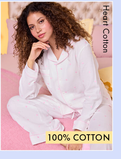 Heart embroidered cotton pyjama set 