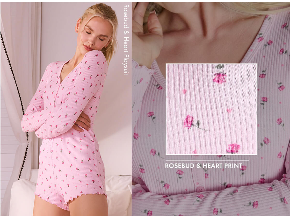 Rosebud & heart ribbed playsuit 