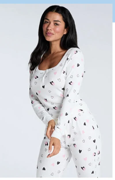 Heart ribbed henley pyjama set