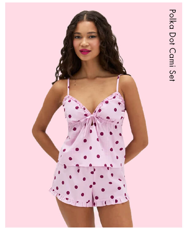 Polka dot cotton short cami set