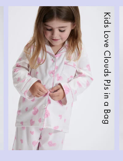Kids' love clouds fleece pyjamas in a bag