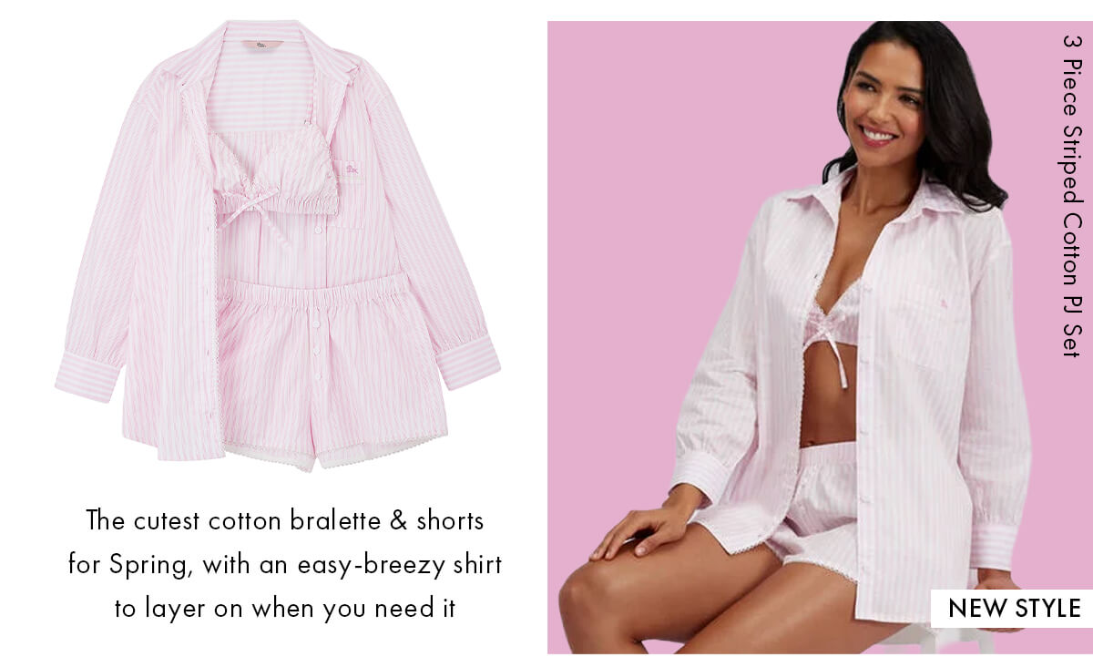 3 piece striped cotton short pyjama set