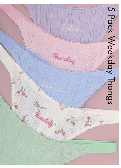 5 pack weekdays pointelle thongs