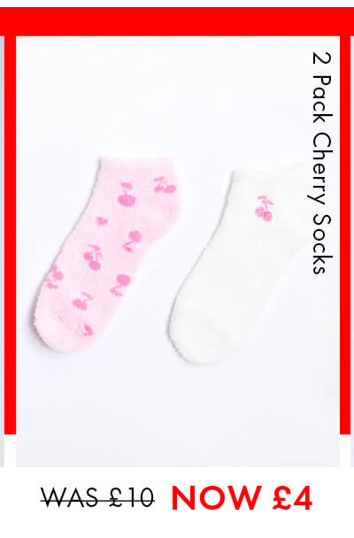 2 pack cherry fluffy trainer socks 