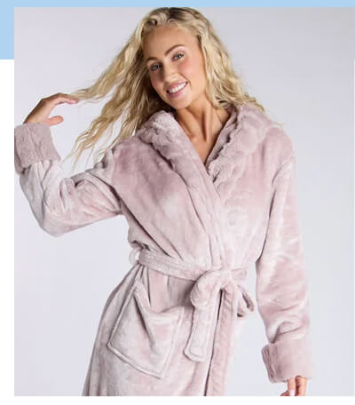 Fluffy cut fur detail long dressing gown