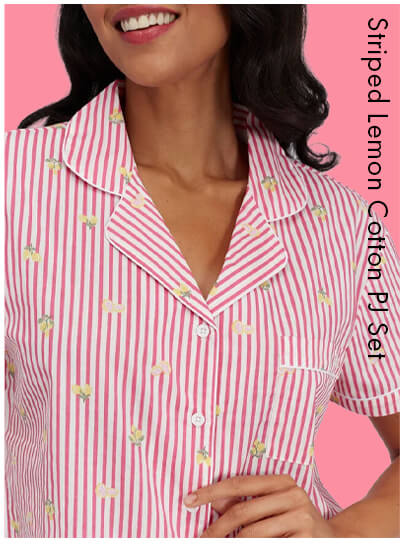 Striped lemon cotton short pyjama set