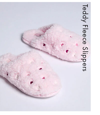 Teddy fleece heart embroidered mule slippers