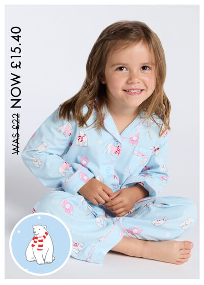 Kids polar bear fleece pyjamas in a bag