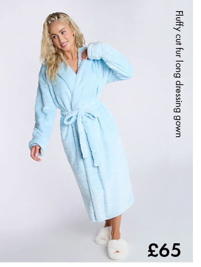 Fluffy cut fur long dressing gown