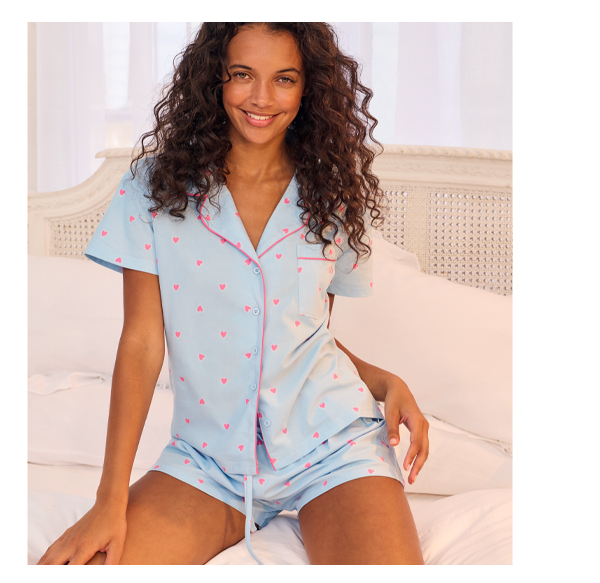 Heart fleece short pyjamas in a bag