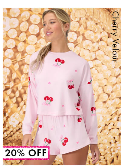 Cherry velour short pyjama set