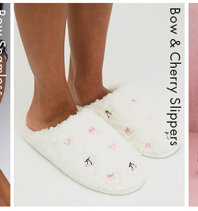 Bow & cherry teddy fleece mule slippers