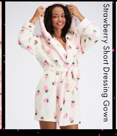 Fluffy strawberry short dressing gown