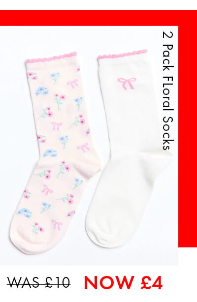 2 pack floral & bow cotton ankle socks