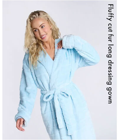 Fluffy cut fur long dressing gown