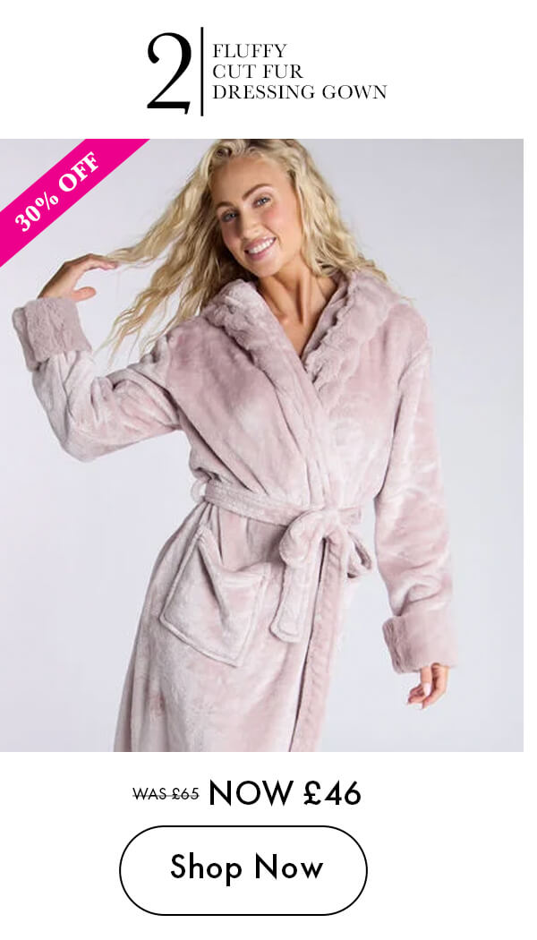 Fluffy cut fur detail long dressing gown