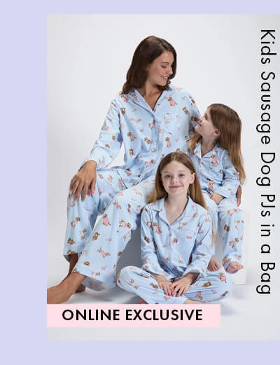 Kids' sausage dog & friends fleece pyjamas in a bag