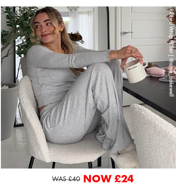 Ribbed wrap pyjama set - Grey Marl Mix