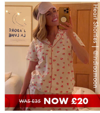 Heart roses pyjama shorties in a bag