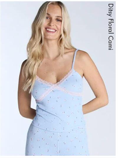 Ditsy floral ribbed cami pyjama set 